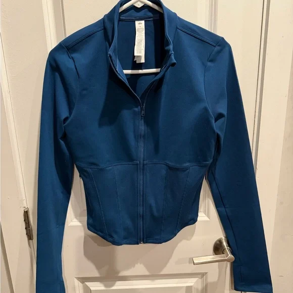 Alo Yoga Airbrush Corset Full Zip Jacket Size M Eclipse Blue - Picture 10 of 14